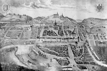 Ansicht des Schlosses und der Stadt Joinville, aus einem Gemälde von 1639